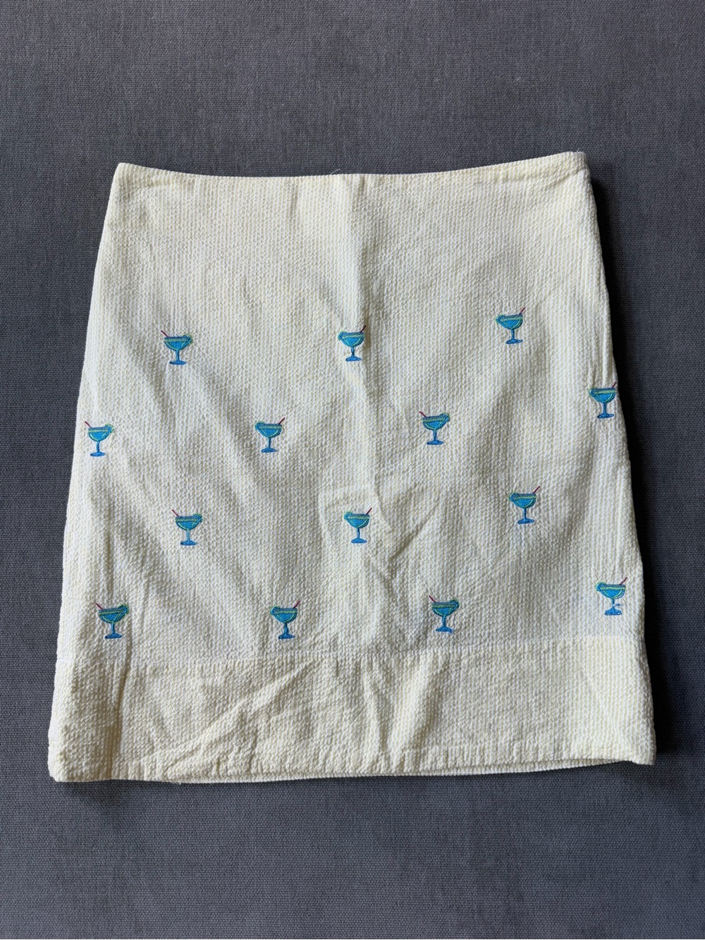 Castaway Island Nantucket Seersucker Embroidered Cocktail Skirt Midi 2 Yellow